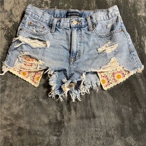 Aeropostale Women's Ripped Jean Shorts with Floral Accents